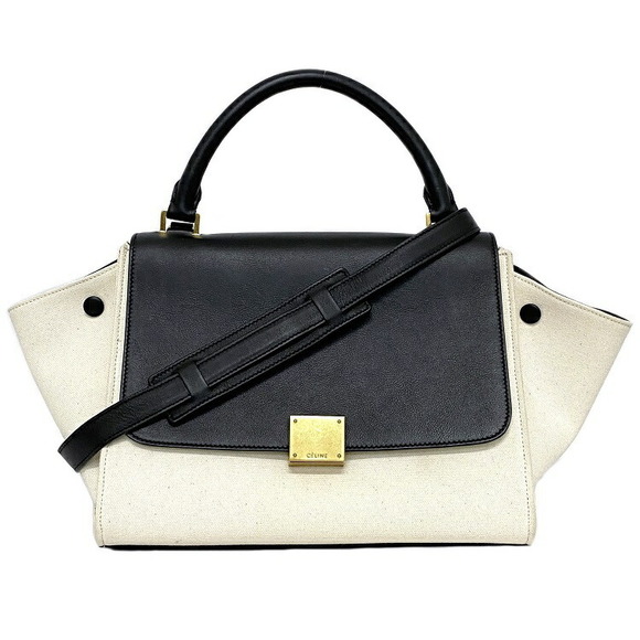 Celine Black Trapeze Shoulder Business Bag Flap Leather Bag White - Picture 1 of 9